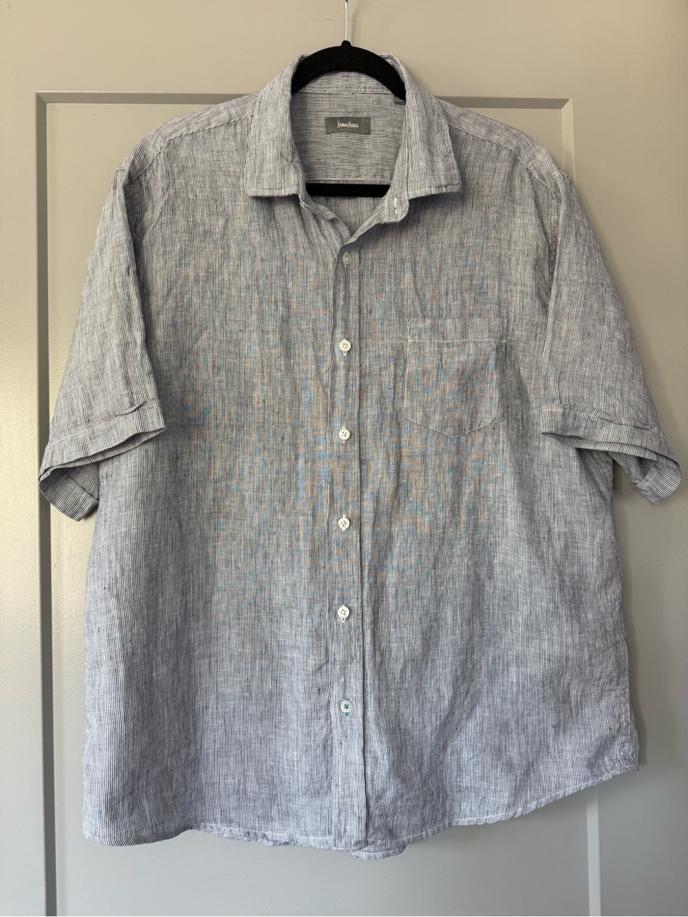 Neiman Marcus Linen Button Down Short Sleeve Shirt Size XL